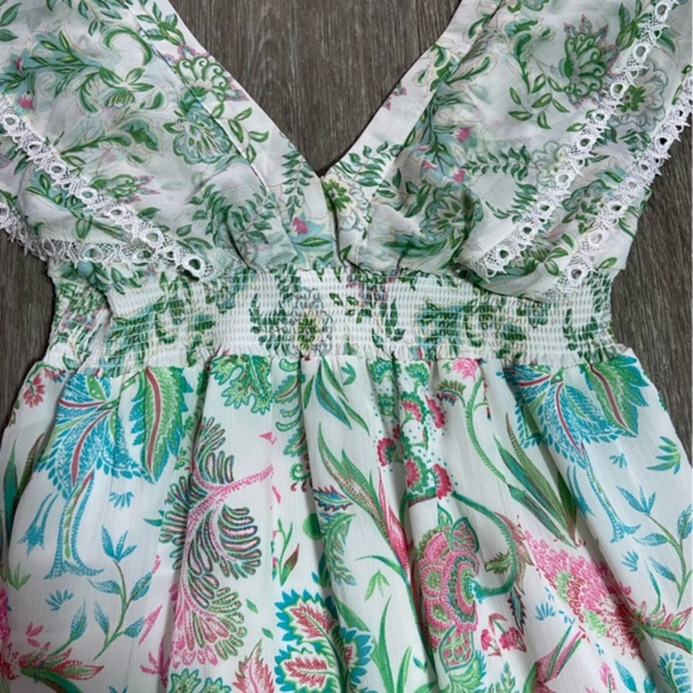 House of Harlow 1960 X Revolve Floral Tiered Flutter Lace Maxi Dress Size Small - Picture 13 of 14